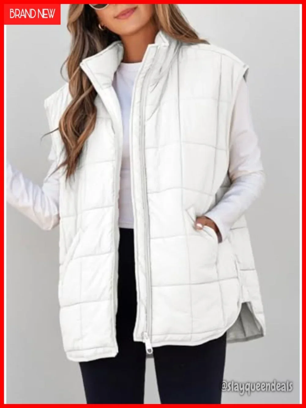 Women's Puffer Vest Zipper Closure Sleeveless Jacket with Pockets